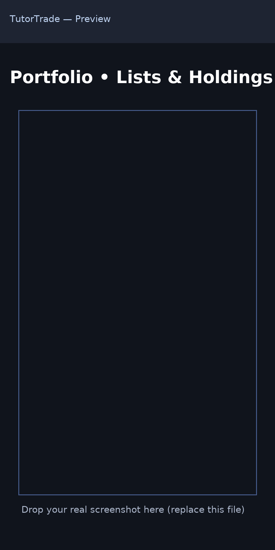 TutorTrade Portfolio lists and holdings
